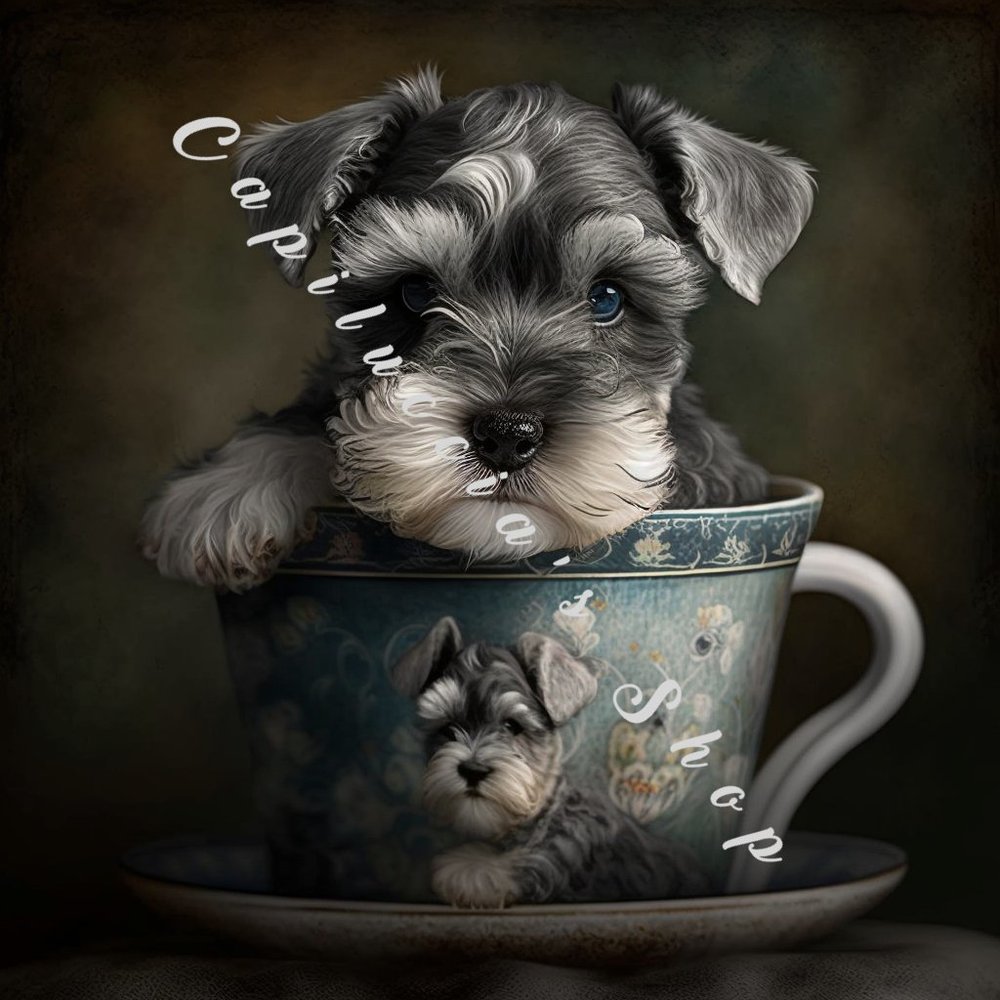 Miniature Schnauzer Teacup Puppy Portrait Art Decor poster